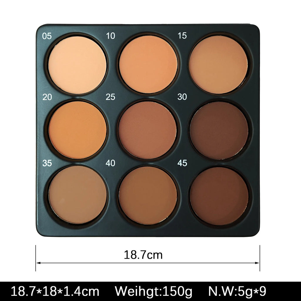 Dark matte makeup palette with nine colours and a repair disk.