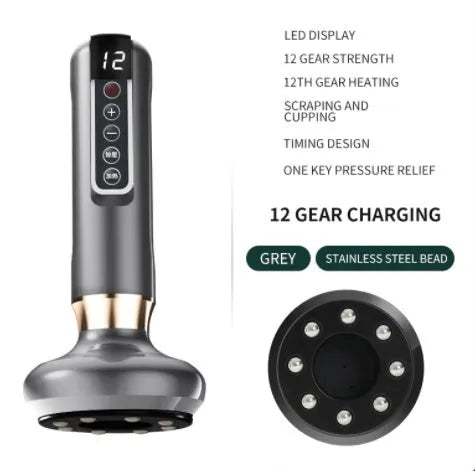 Green electric vacuum cupping massager with adjustable suction and infrared heating functions