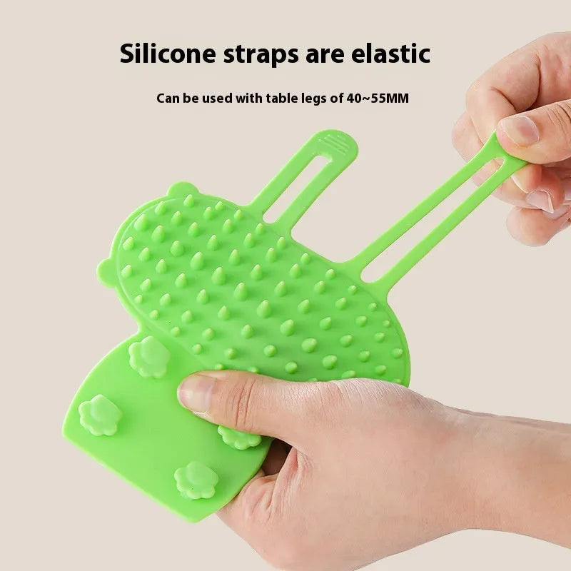 Silicone cat scratching massage comb with adjustable strap in one of four colours: black, green, pink, or yellow