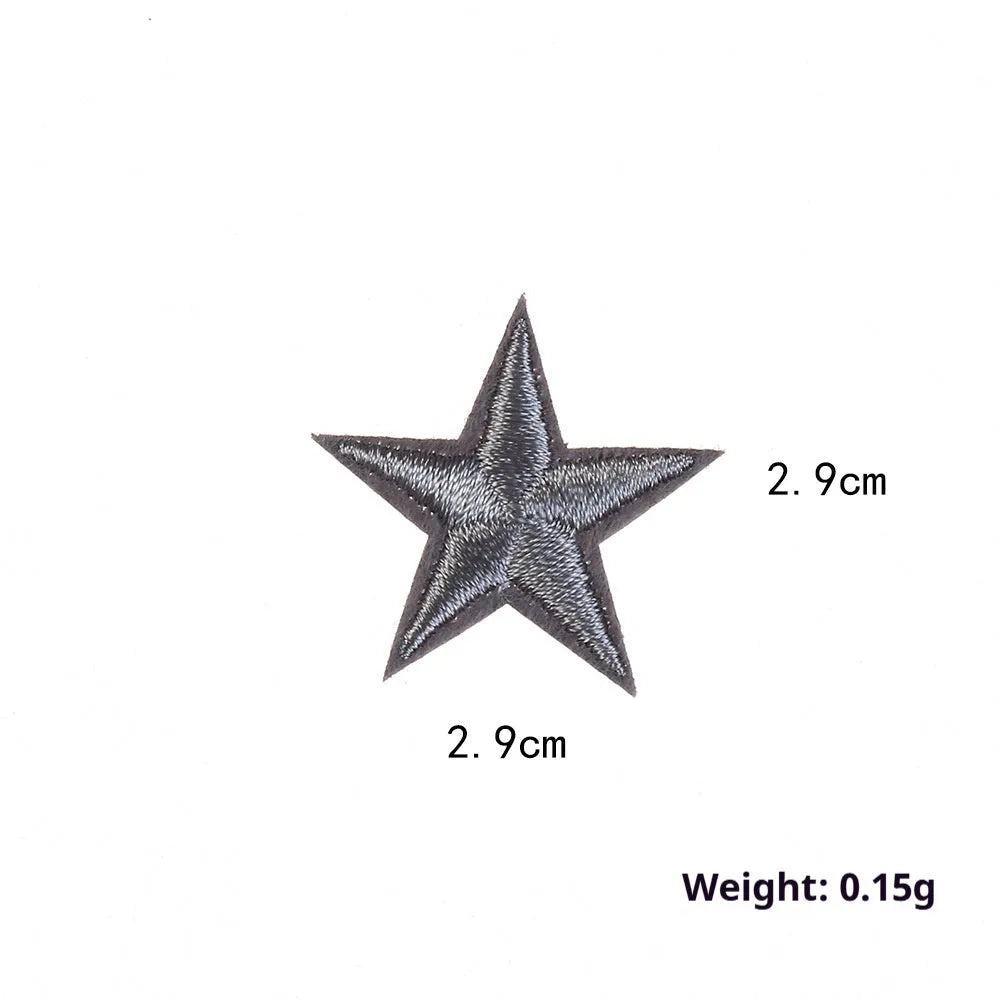 Colourful five-pointed star embroidery patches and cloth stickers for DIY clothing decoration.