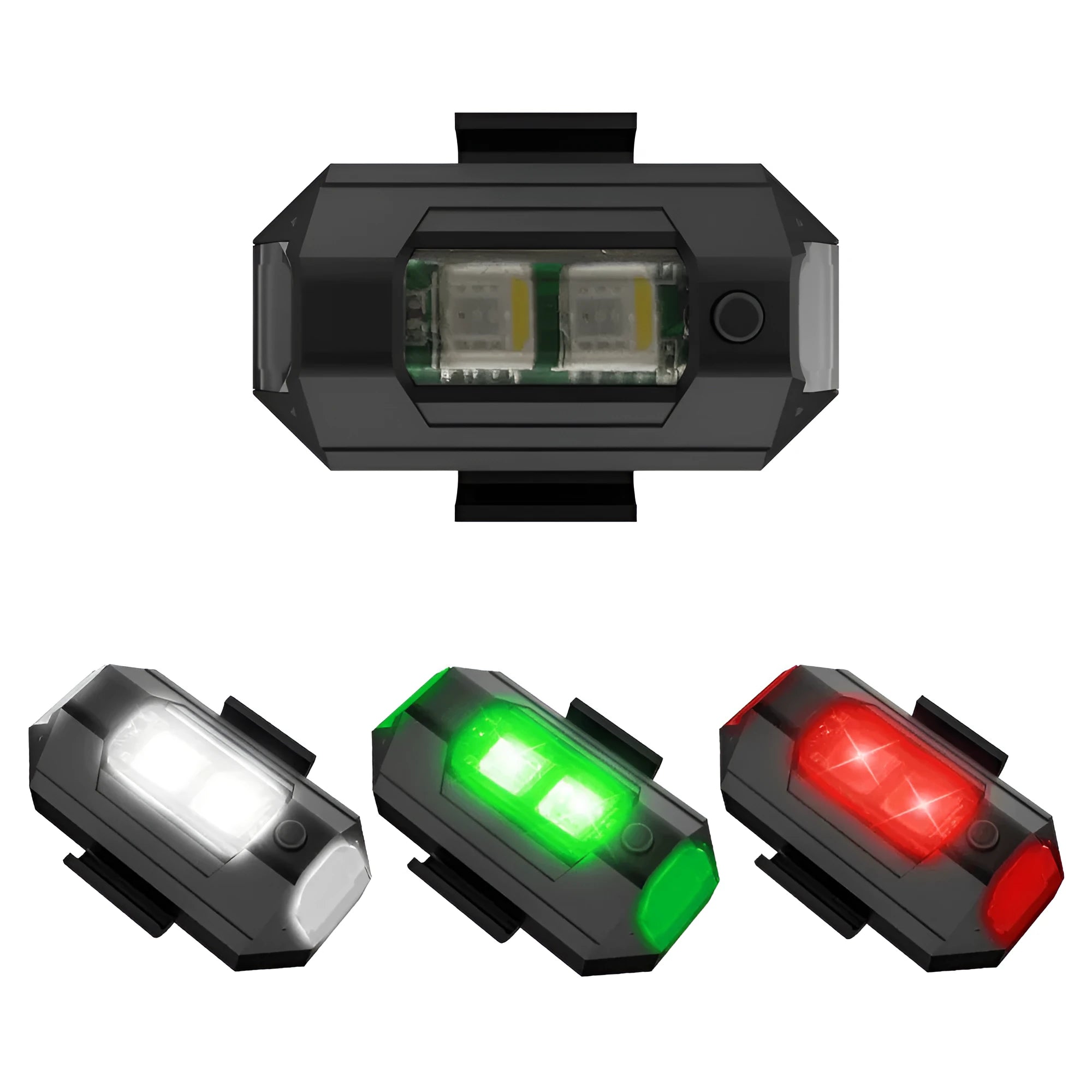 Drone signal light with 7-colour LED strobe, universal mounting accessories, and Type-C charging cable