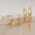 Gold chain tassel earrings with zircon stud details - six-piece set for women