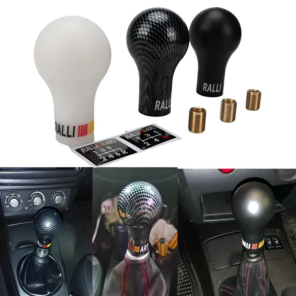 Mitsubishi car gear knob replacement in five colour options including luminous red and carbon fibre black