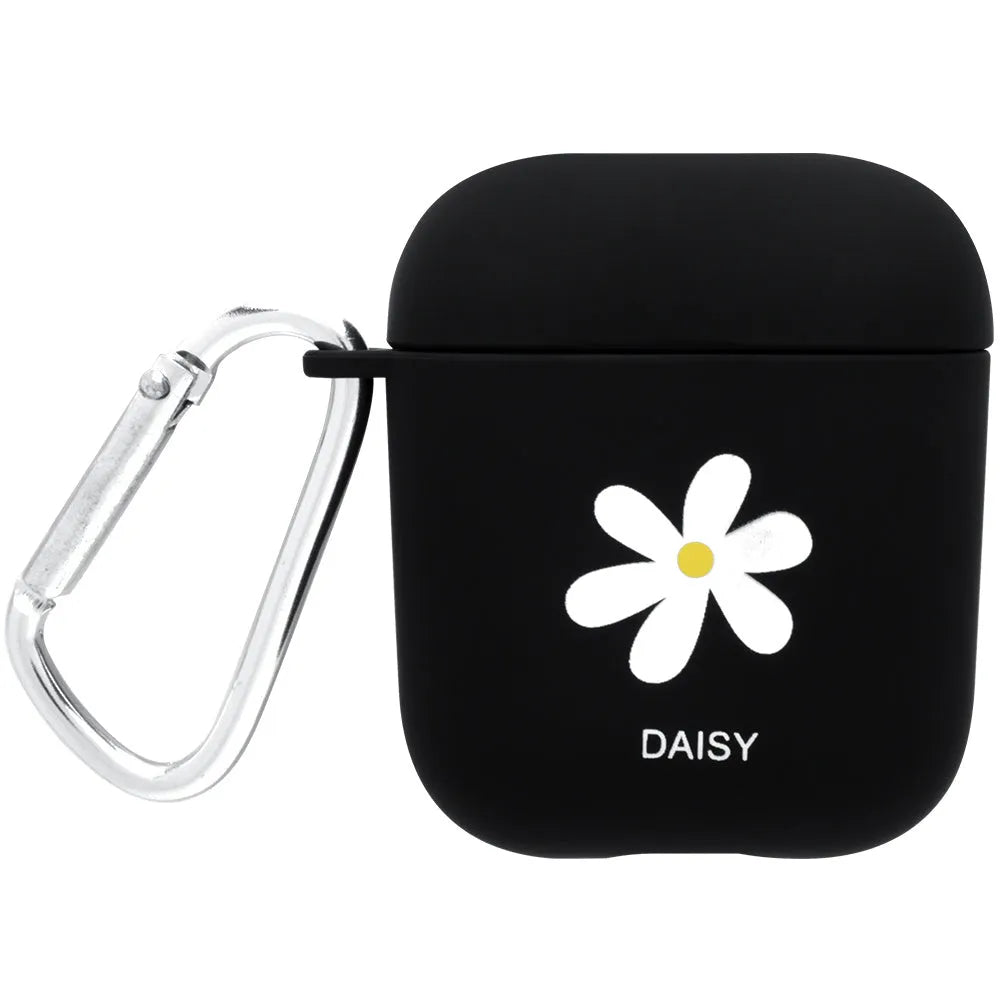 Black and pink PC AirPods case covers with flower love smiley face decorative designs