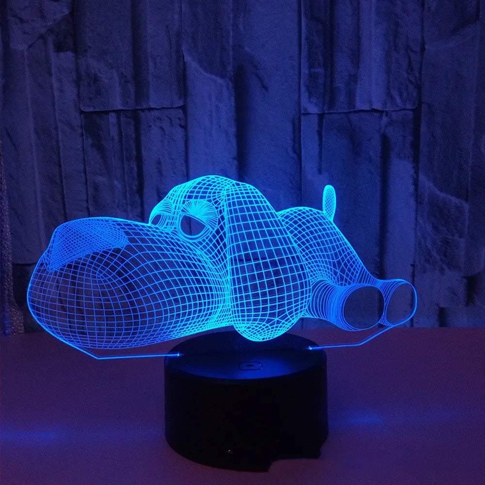 Doggo 3D illusion desktop lamp glowing in multiple colours with easy-touch button