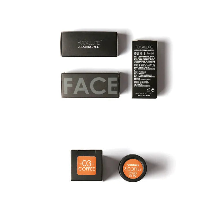 Face contour highlighter makeup product in creamy texture available in four colour shades for facial definition