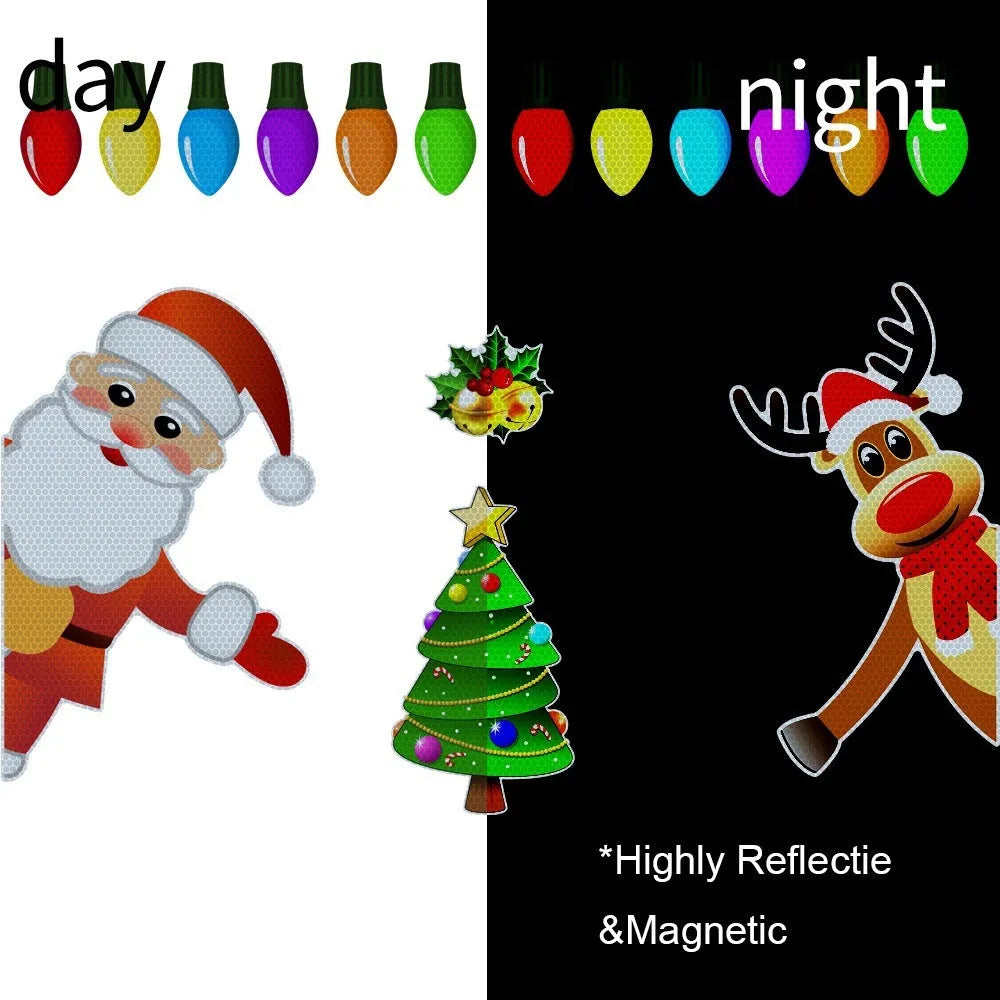 Christmas elk cartoon design magnetic car sticker with reflective threads in RFM025 colour