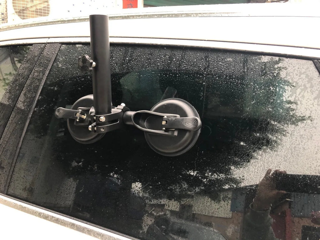 Black off-road car sucker mount with round rubber disc for windscreen flag attachment