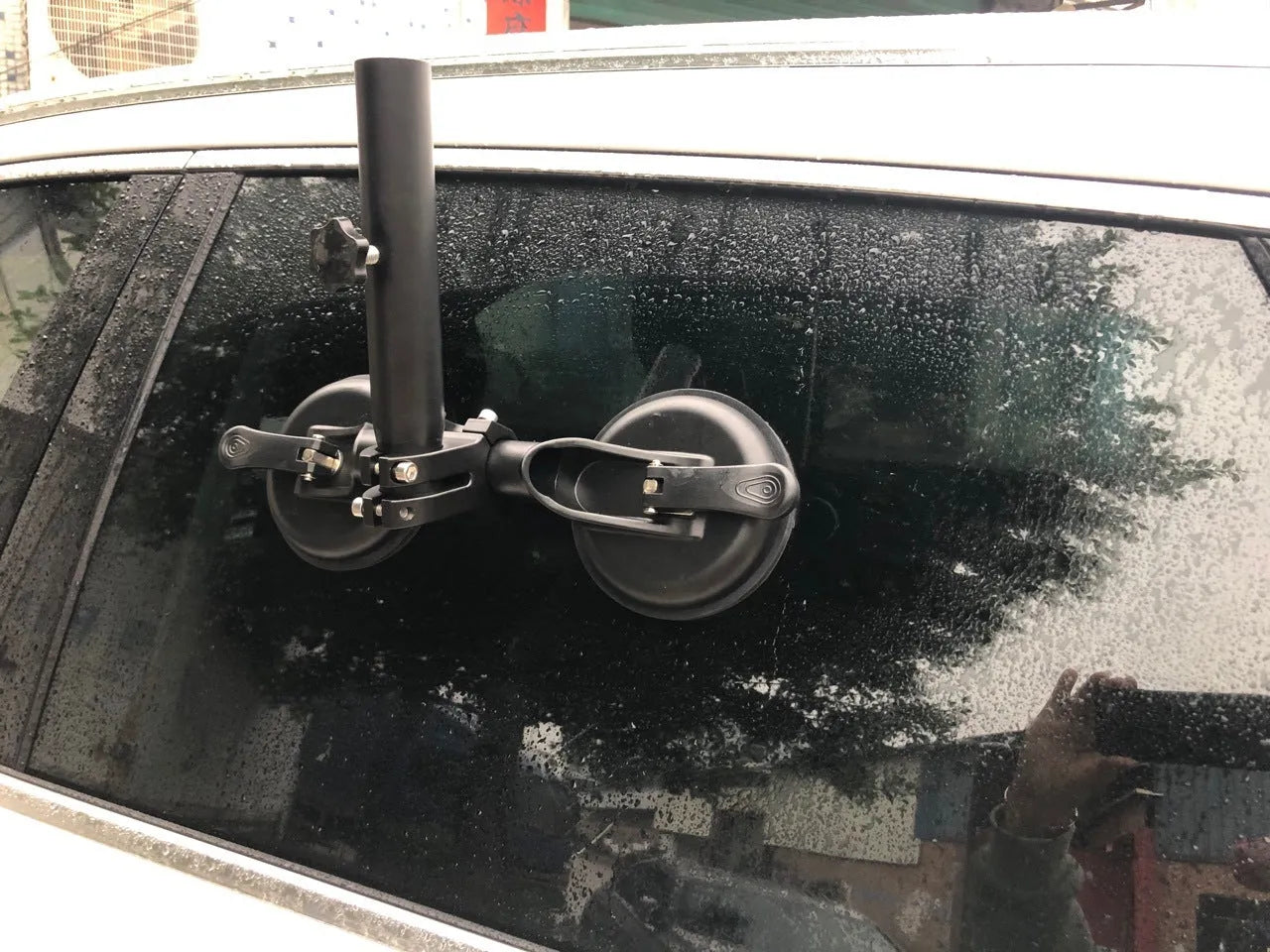 Black off-road car sucker mount with round rubber disc for windscreen flag attachment