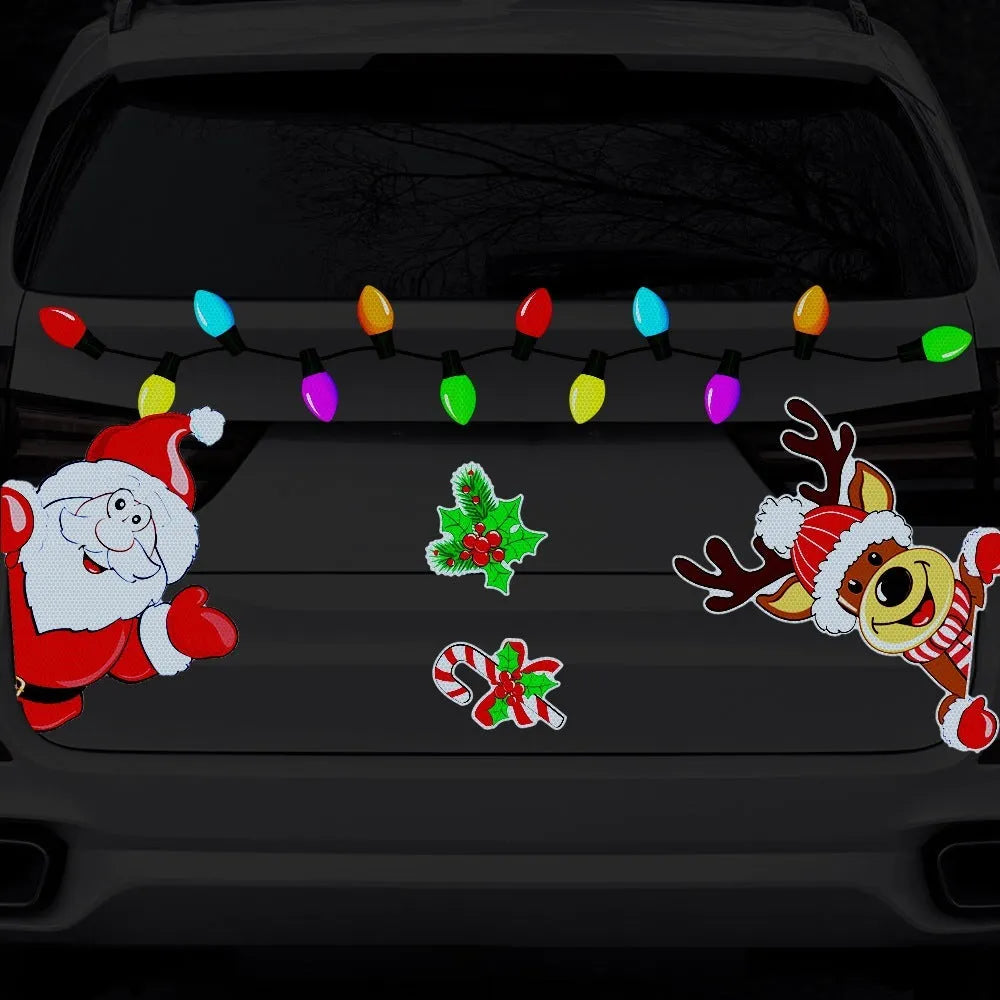 Medium Christmas elk cartoon design reflective magnetic sticker shown in RFM026 6 threads colour.