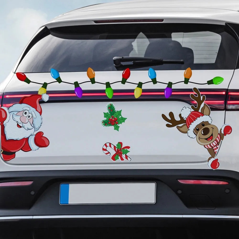 Medium Christmas elk cartoon design reflective magnetic sticker shown in RFM026 6 threads colour.