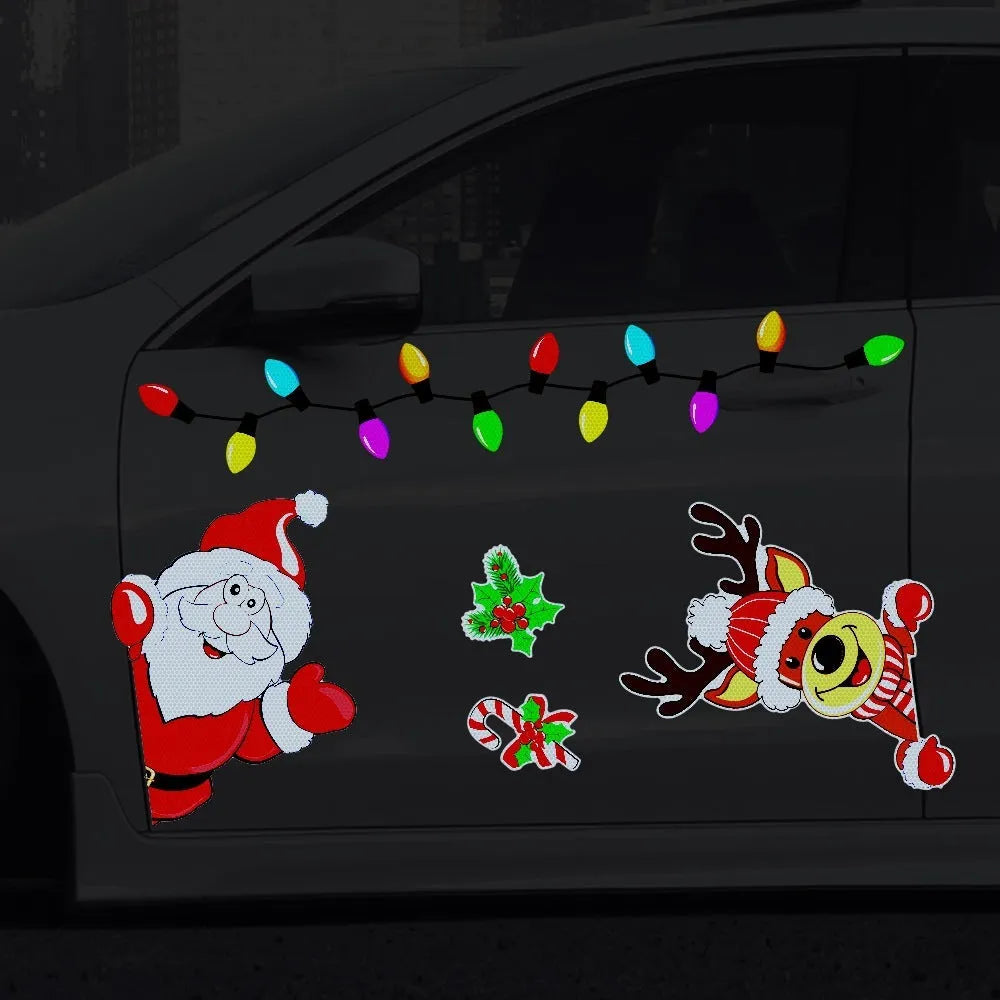Medium Christmas elk cartoon design reflective magnetic sticker shown in RFM026 6 threads colour.