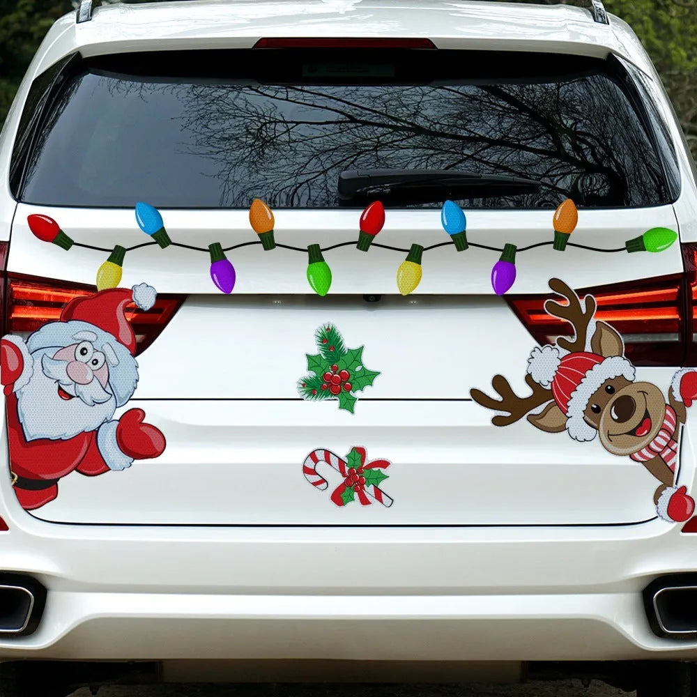 Medium Christmas elk cartoon design reflective magnetic sticker shown in RFM026 6 threads colour.