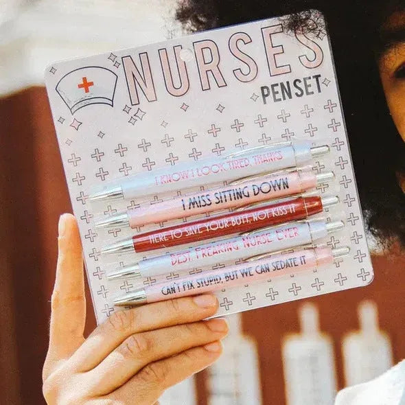 Set of five nurse theme retractable ballpoint pens with medical designs