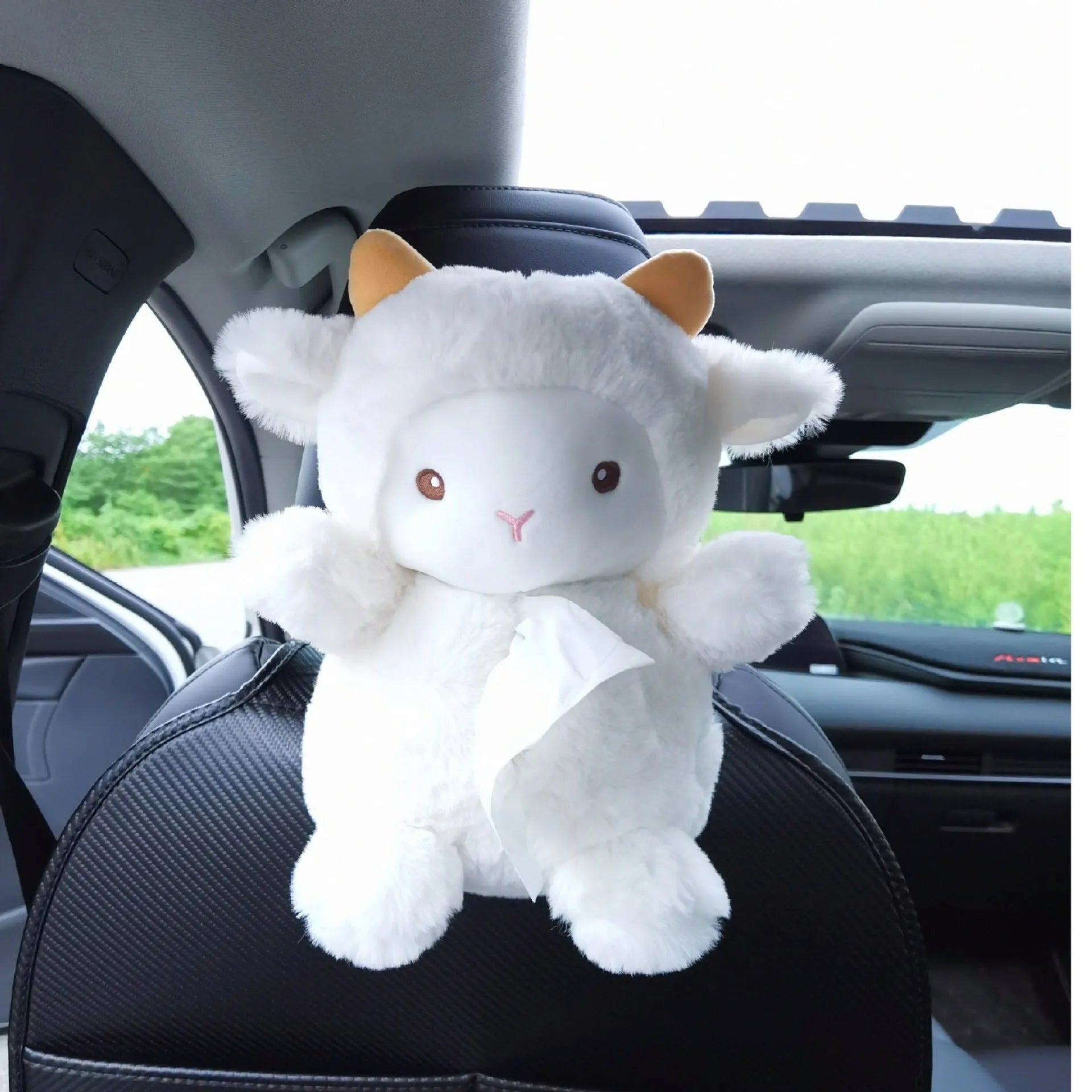 Plush cartoon lamb car tissue box cover for automobile and home decoration