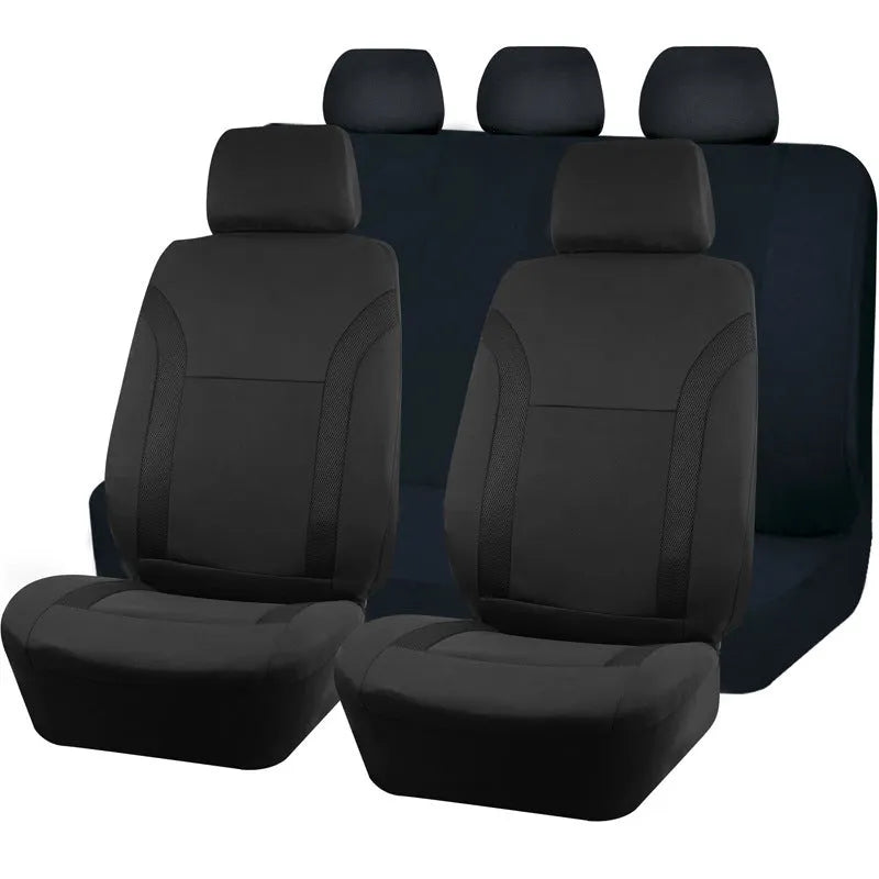 Polyester eyelet fabric universal car seat cover set in black, blue, grey, or red.