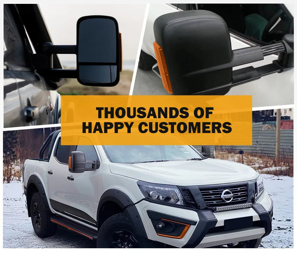 Black electric exterior rear view mirror with light for Nissan NP300 D23 2015 onward model