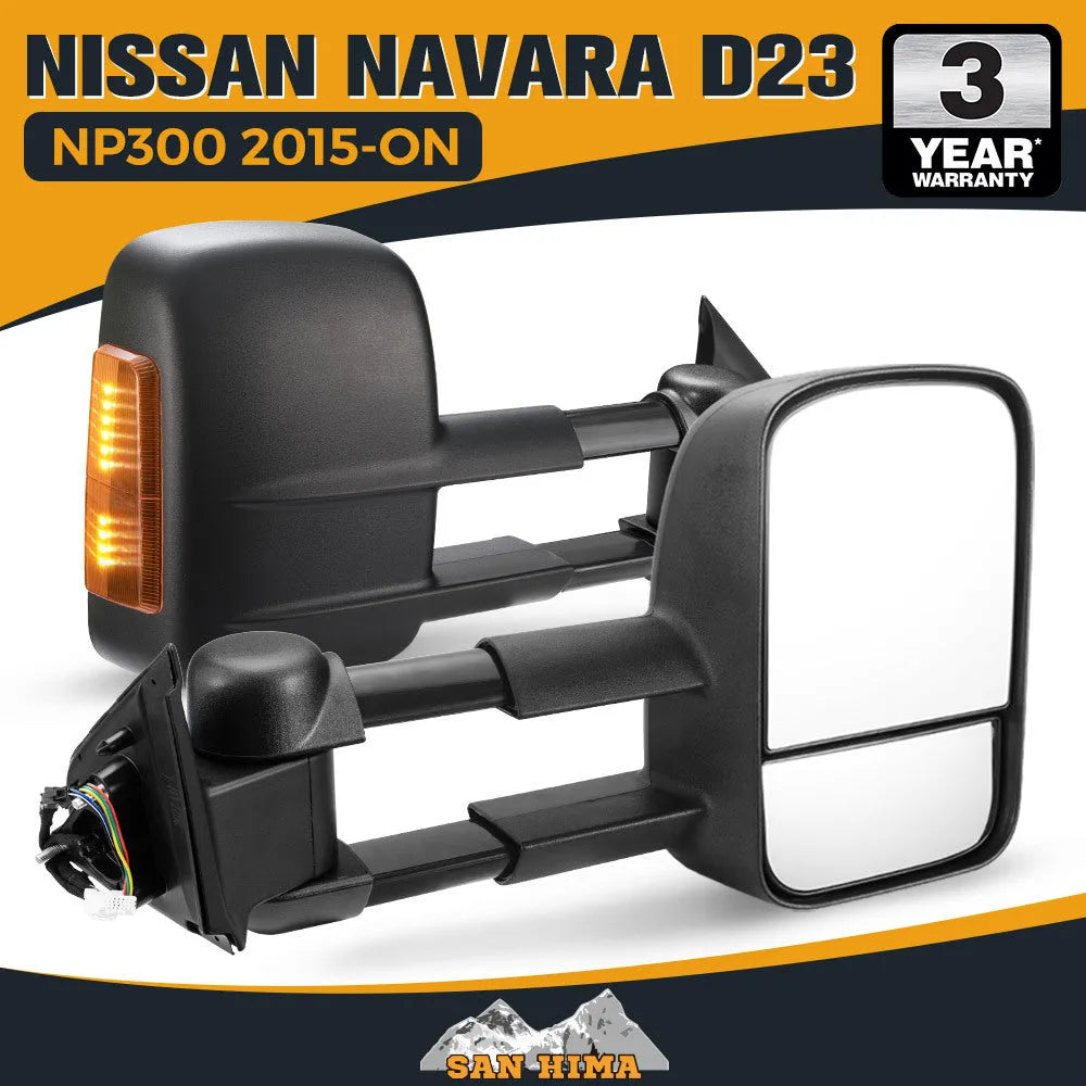 Black electric exterior rear view mirror with light for Nissan NP300 D23 2015 onward model