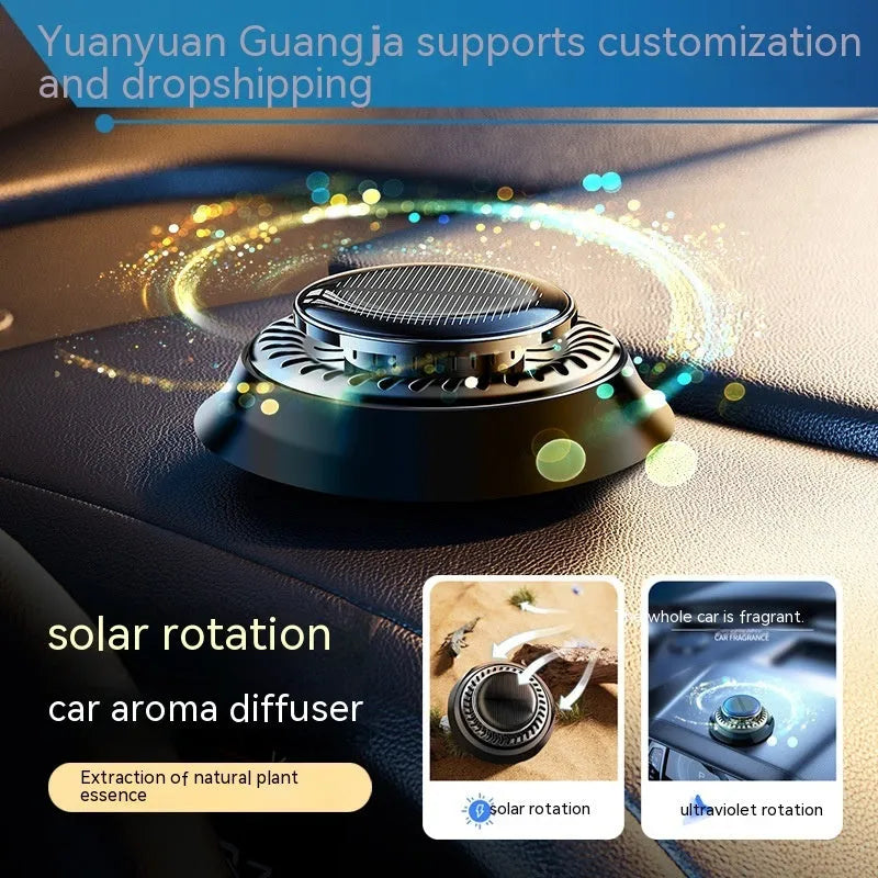 Solar kinetic car air freshener with double rotating rings on plastic base