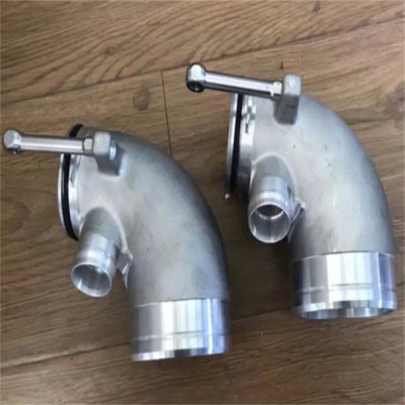 Aluminium alloy 90-degree turbine pipe elbow for lateral engine positioning in modified automotive applications