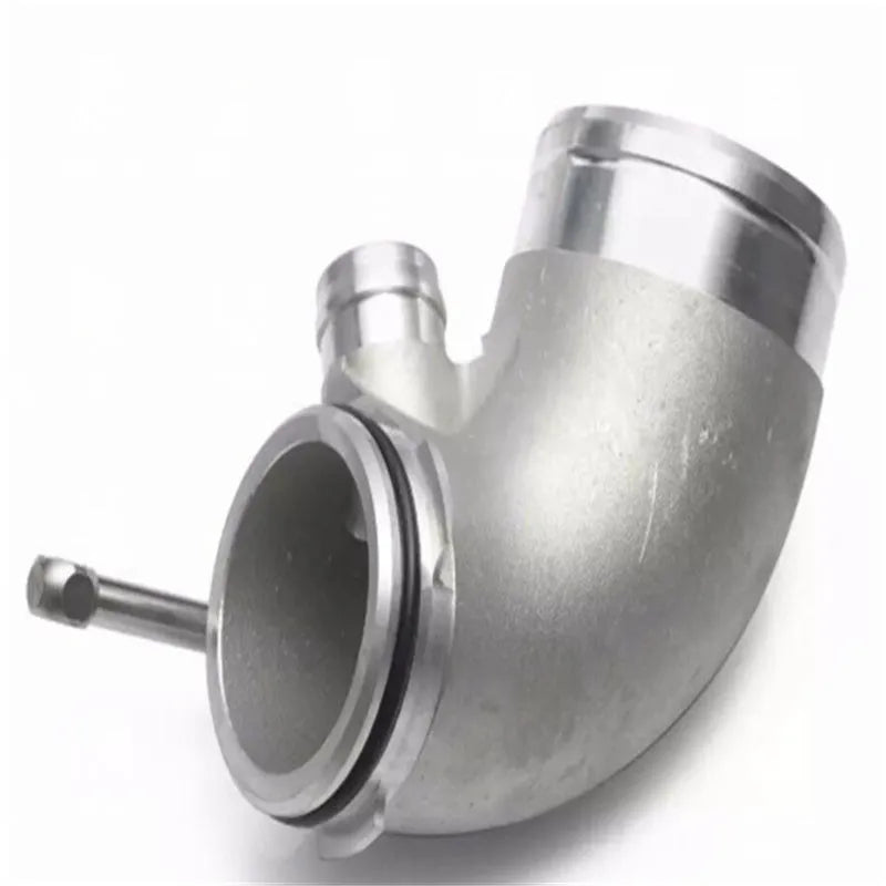 Aluminium alloy 90-degree turbine pipe elbow for lateral engine positioning in modified automotive applications