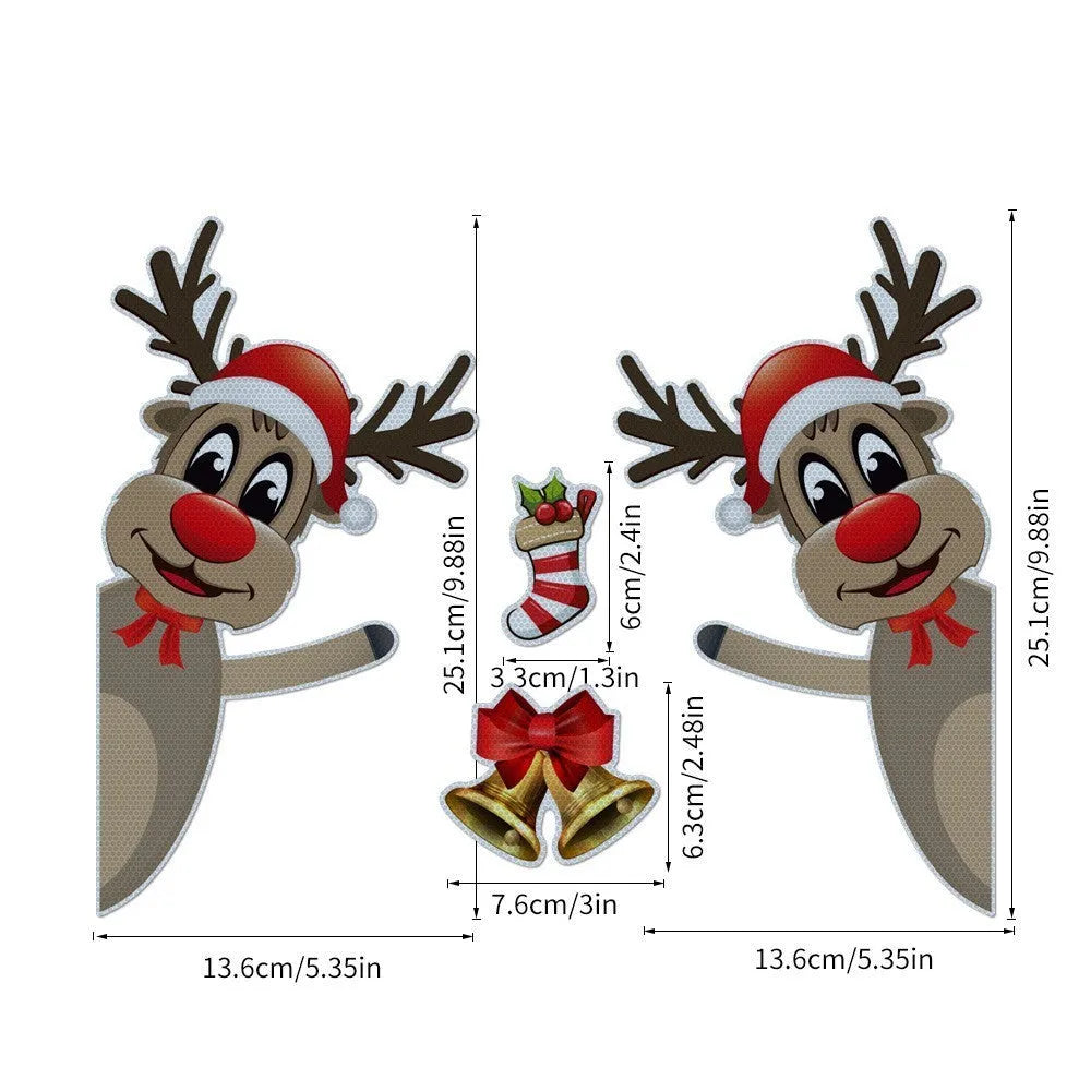 Cartoon Christmas elk bell design magnetic bumper stickers with reflective and luminous features on a vehicle.