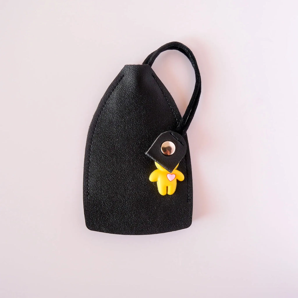 PU leather car key case in various colours showing key fob and credit card storage.