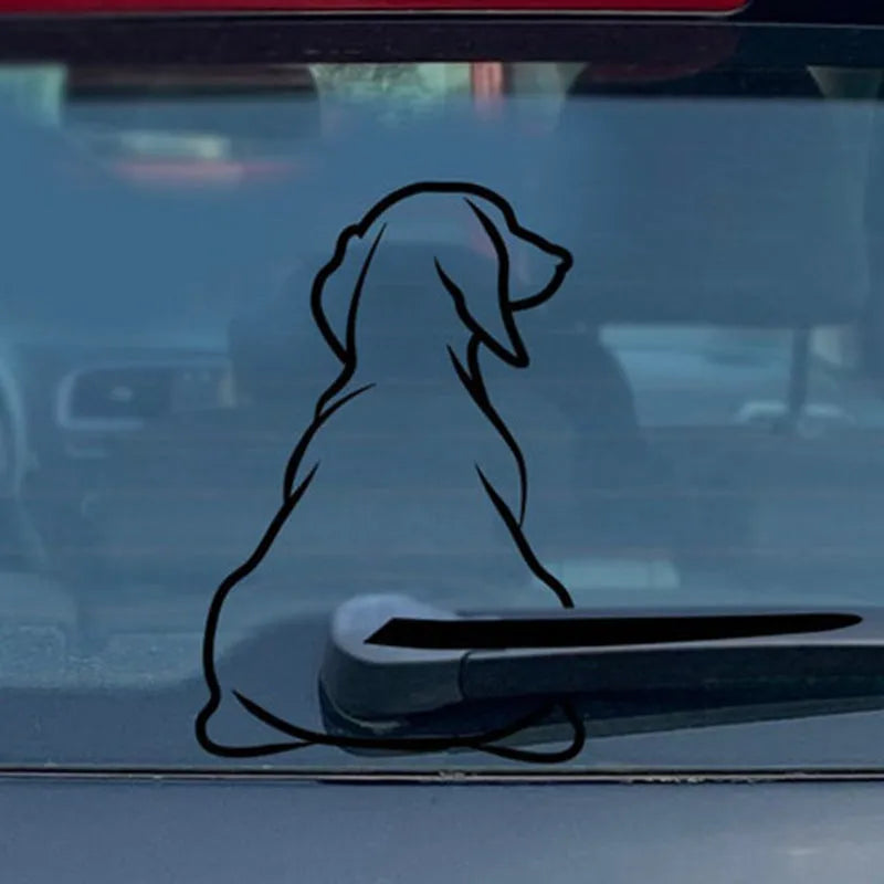 Cartoon dog car wiper sticker with animated tail in black and white colour options