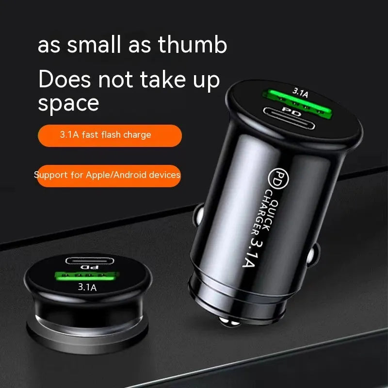 Black and white dual-port USB car charger for vehicle cigarette lighter sockets
