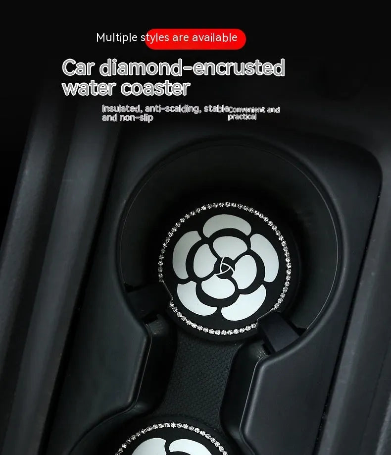PVC car cup holder mat coaster in black and white checkerboard pattern for vehicle interior