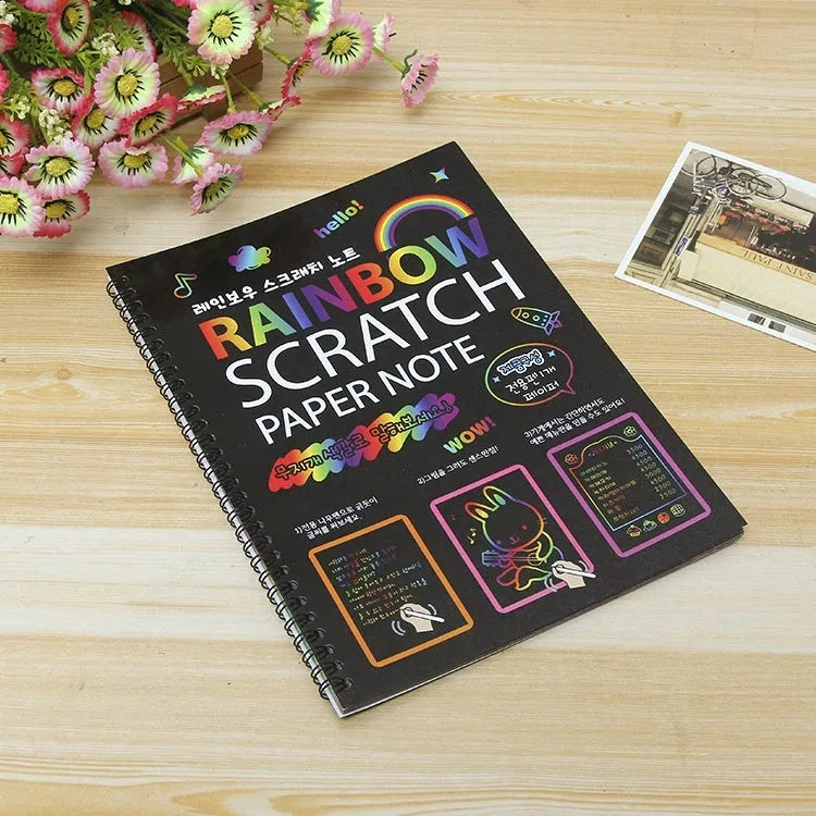 Large children's scratch art paper 26x19cm with colourful puzzle pattern design