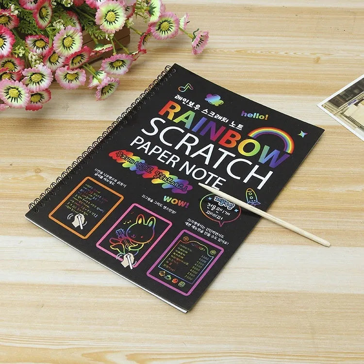 Large children's scratch art paper 26x19cm with colourful puzzle pattern design