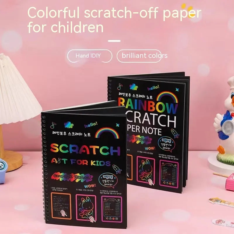 Large children's scratch art paper 26x19cm with colourful puzzle pattern design