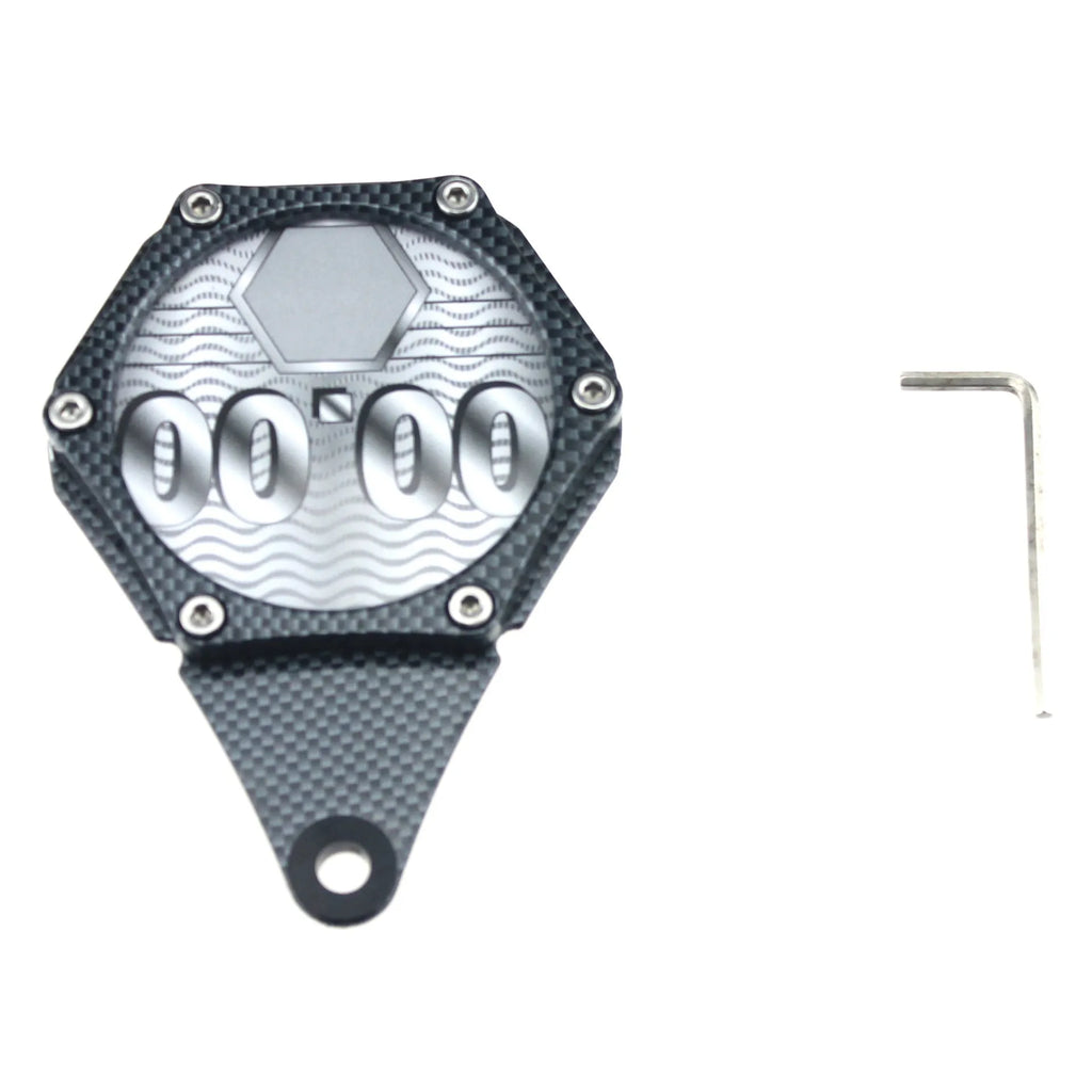 Black carbon fibre pattern metal aluminium alloy motorcycle tax disc holder with anti-theft screw