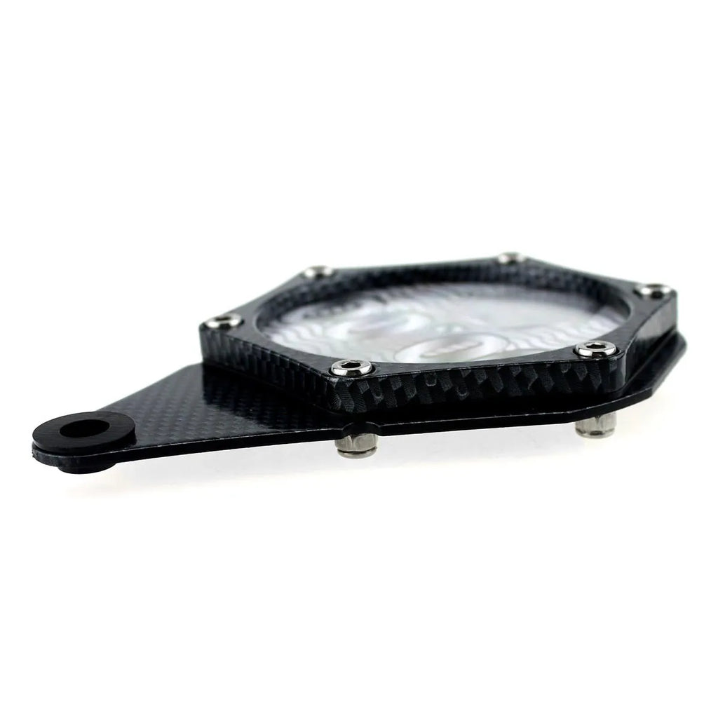 Black carbon fibre pattern metal aluminium alloy motorcycle tax disc holder with anti-theft screw