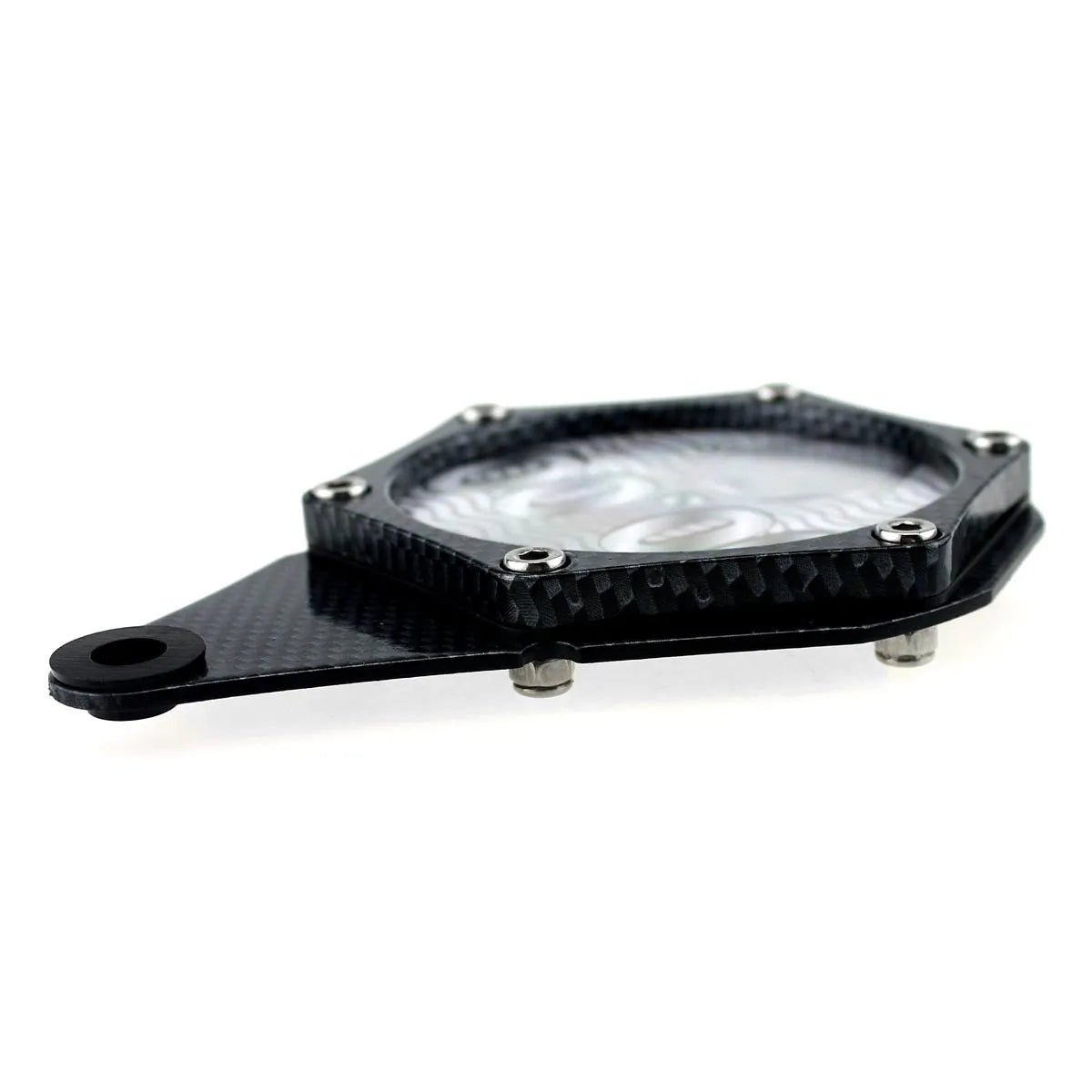 Black carbon fibre pattern metal aluminium alloy motorcycle tax disc holder with anti-theft screw
