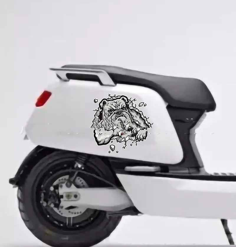 Grey dog pattern motorcycle decorative sticker measuring 17x17cm with customisable dimensions