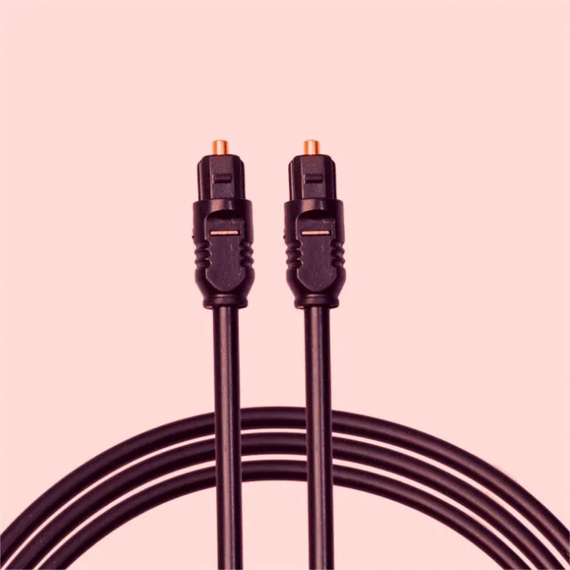 Black Toslink digital optical audio cable with square 4mm connectors, 2 metres long.