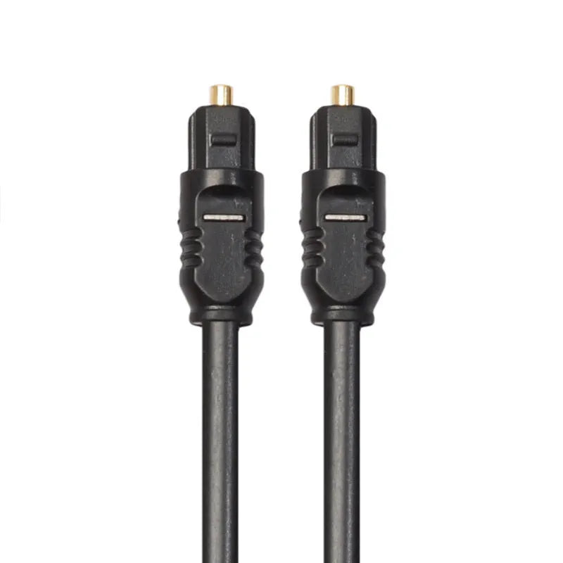 Black Toslink digital optical audio cable with square 4mm connectors, 2 metres long.