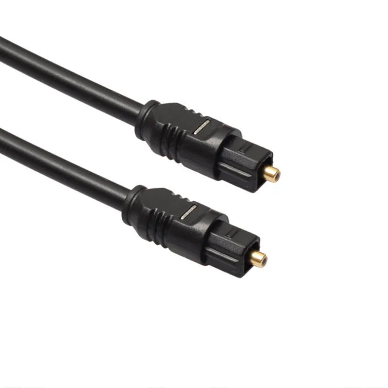 Black Toslink digital optical audio cable with square 4mm connectors, 2 metres long.