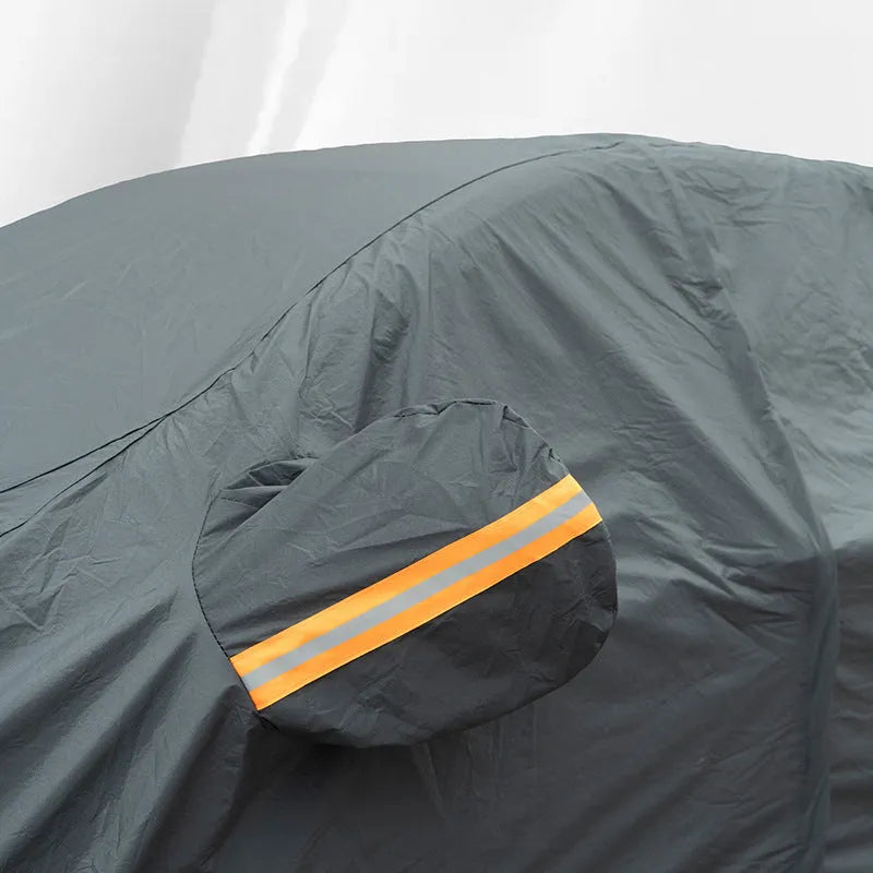 Grey PVC chemical fibre Volkswagen car cover showing rainproof and sun protection features