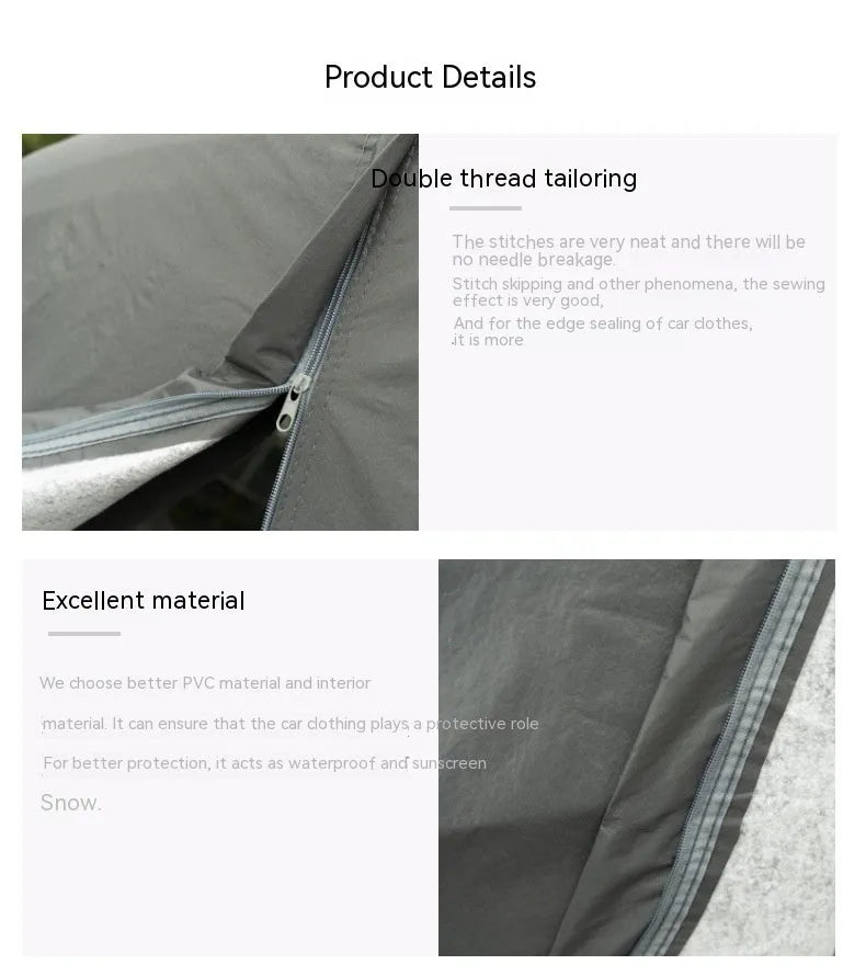 Grey PVC chemical fibre Volkswagen car cover showing rainproof and sun protection features