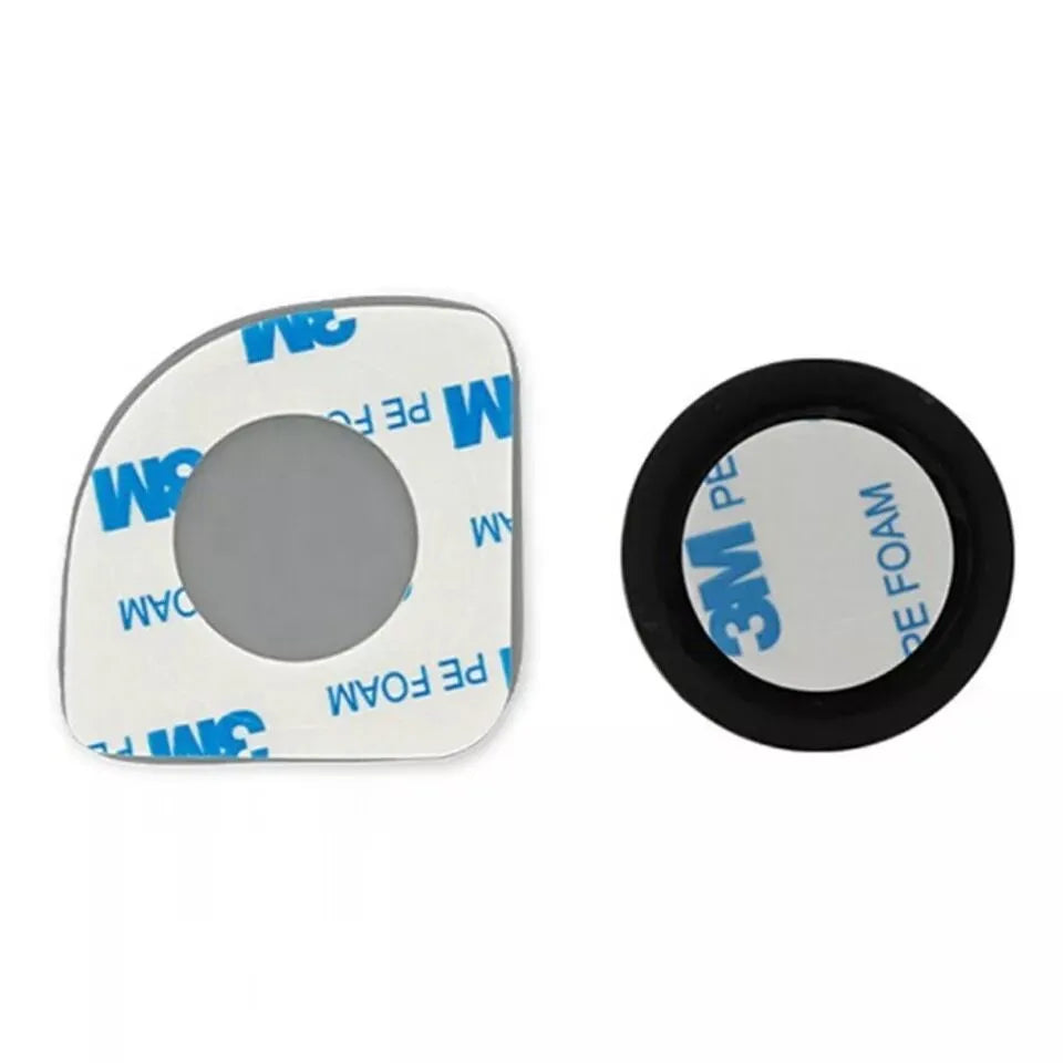 White fan-shaped car blind spot mirror with 360-degree adjustable mount on a universal bracket.