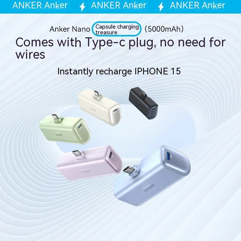 Small capsule-shaped power bank in multiple colours with a foldable Type-C connector