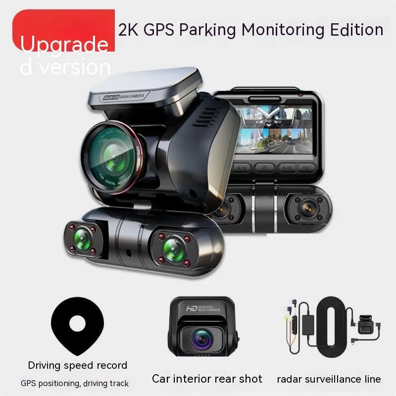 Car driving recorder with four lenses, 2-inch screen, and plastic housing for vehicle monitoring
