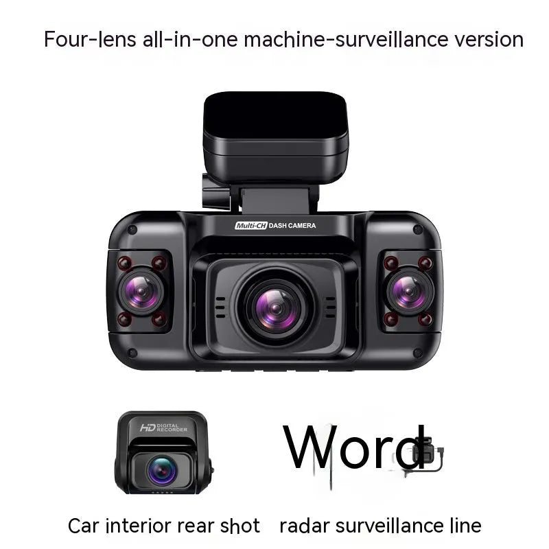 Car driving recorder with four lenses, 2-inch screen, and plastic housing for vehicle monitoring