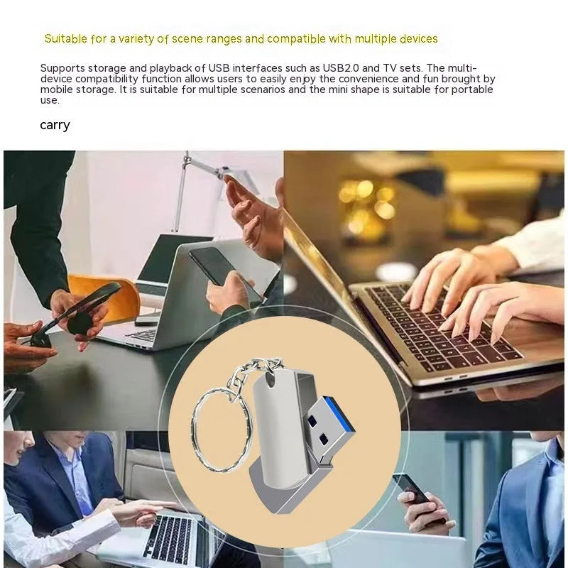 White rotating metal USB 3.0 flash drive in compact small fat design on a grey background.