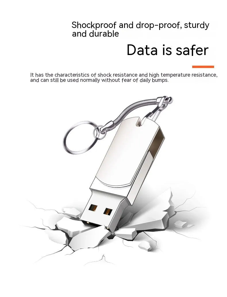 White rotating metal USB 3.0 flash drive in compact small fat design on a grey background.