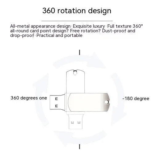 White rotating metal USB 3.0 flash drive in compact small fat design on a grey background.