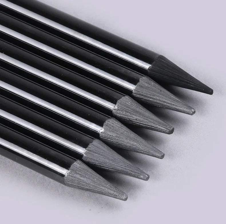 Set of 6 graphite and 3 carbonized drawing pencils on suction card packaging with wooden shell